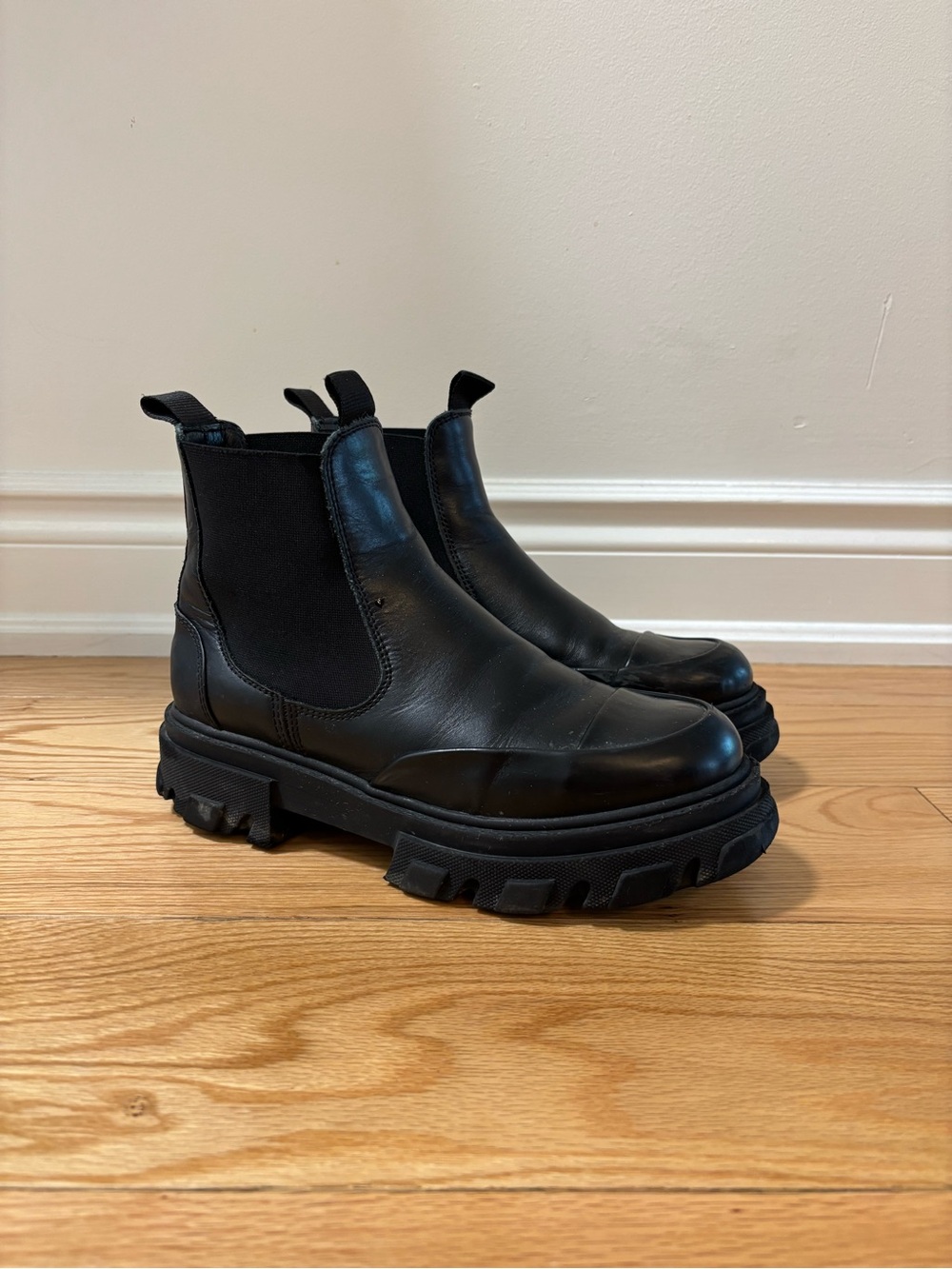 Ganni Black Chunky Chelsea Lug Boots